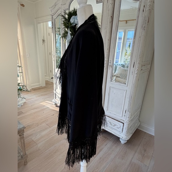 Winter Kate Vintage Silk Black Boho Fringe Cardigan Kimono Duster - Picture 5 of 9